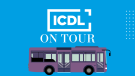 ICDL Logo und Text "on Tour" mit Illustration eines Busses